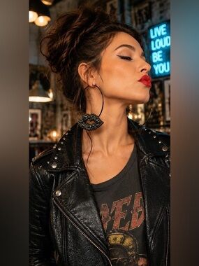 💋✨Oversized Edgy Crystal Lip Hoop Earrings ✨💋